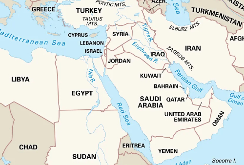 Lebanon is directly to the north
of Israel, while Iran is northwest, and troops would have to pass through Iraq/Turkey and then Syria