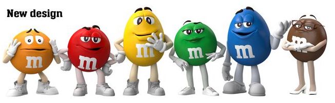 M&M'S female 'spokescandies' Green, Brown and Purple flip the