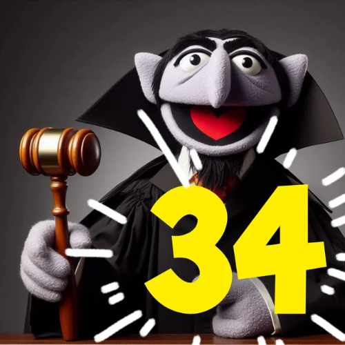 The Count from Sesame Street next to a '34'
