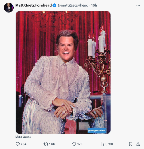 Picture of Gaetz' head grafted onto the body of Liberace