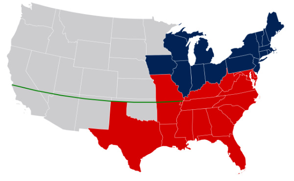 The line bisects California,
which is the important thing