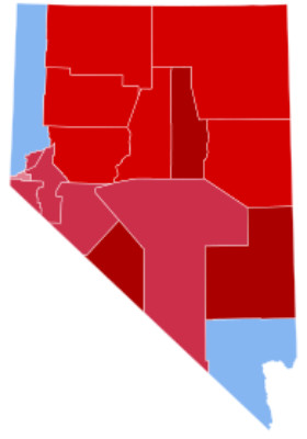 One county in the south, and one
in the northwest, are blue. All others are red.