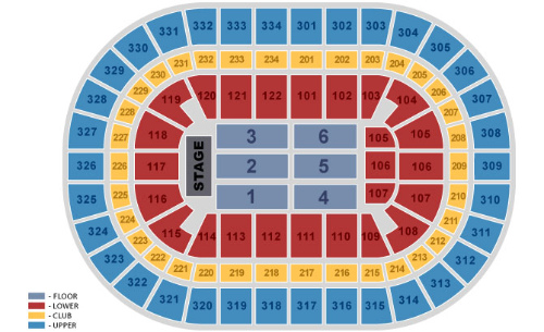 Section 110 is on the
second level, at roughly 7:00 as compared to the stage. Same for 109 and 111.