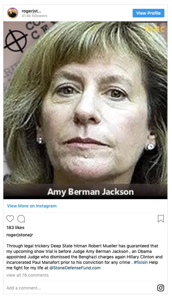 Roger Stone wants Amy Berman Jackson dead?