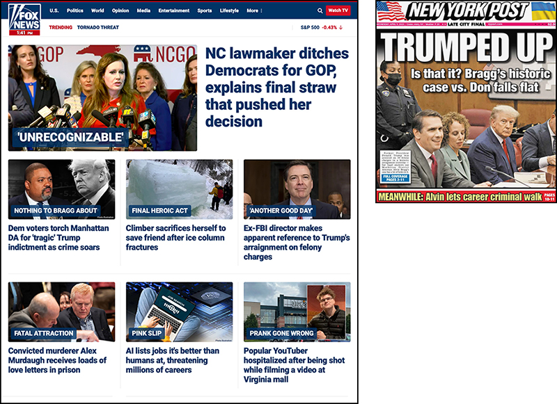 Fox News Website and New York Post cover