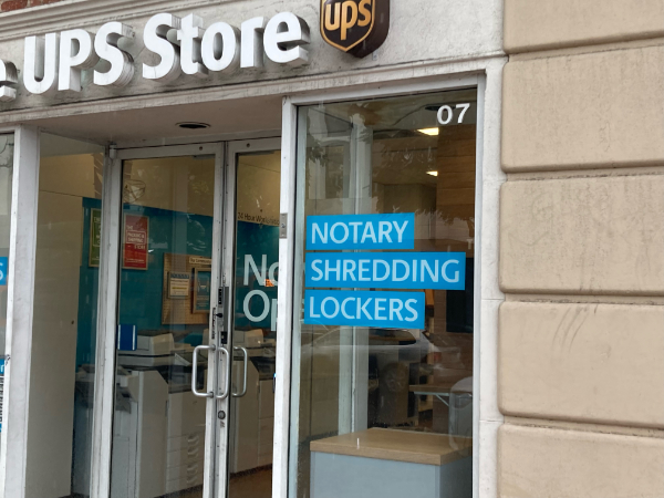 It says NOTARY SHREDDING LOCKERS