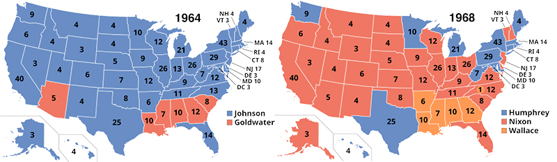 1964 and 1968 electoral college maps