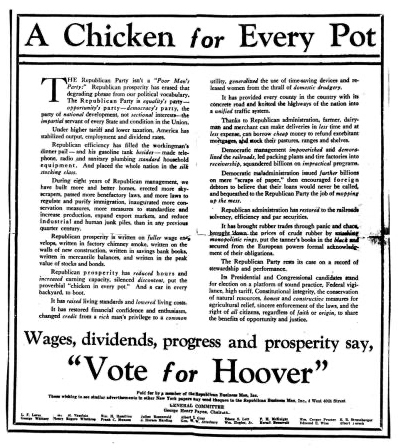 Herbert Hoover's 'Chicken for every pot' ad