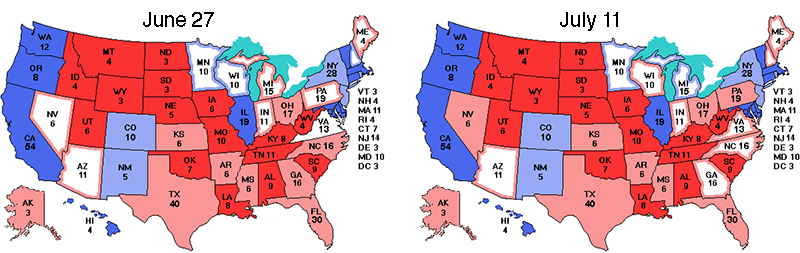 Comparison of June 27 and July 11 maps