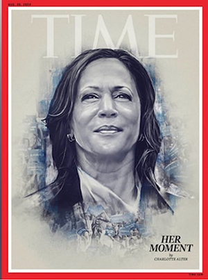 Cover of Time with Kamala Harris on it