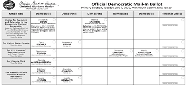 Example of New Jersey ballot
