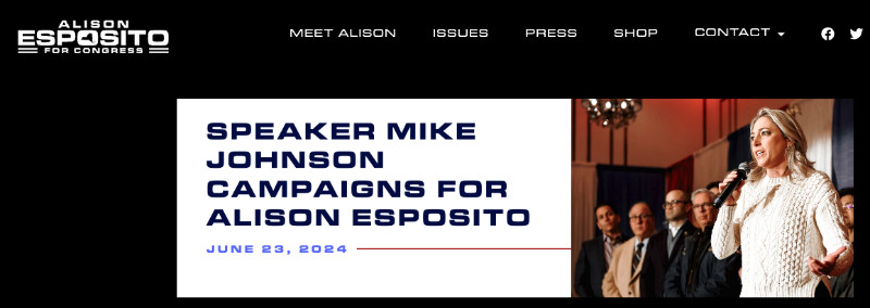 Website, with story
highlighting Mike Johnson's support