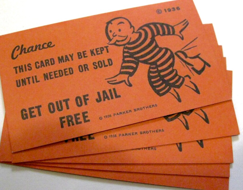 A Monopoly 'Get out of Jail Free' card'