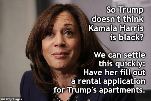 So Trump doesn't think Kamala
Harris is Black? We can settle this quickly: Have her fill out a rental application for Trump's apartments.