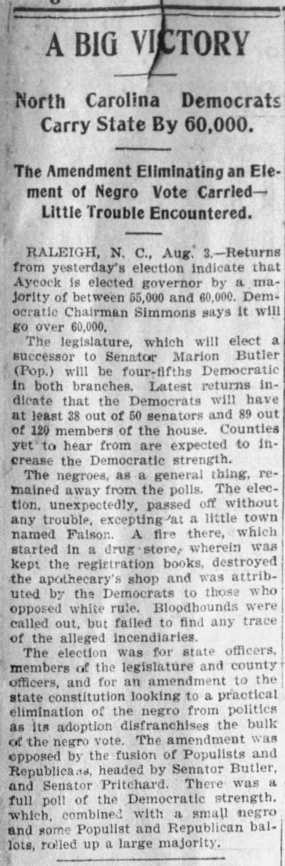 The article talks about
Democratic successes in the primaries, and how the legislature has been able to significantly curtail 'Negro' voting