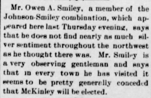 It says that Smily is
predicting a win for William McKinley.