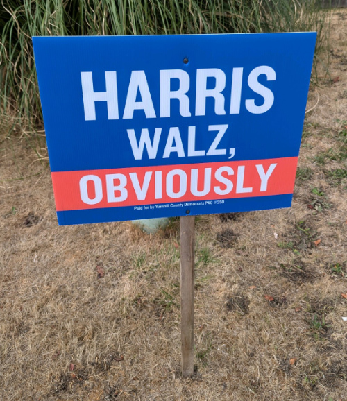 It says: 'HARRIS-WALZ, OBVIOUSLY