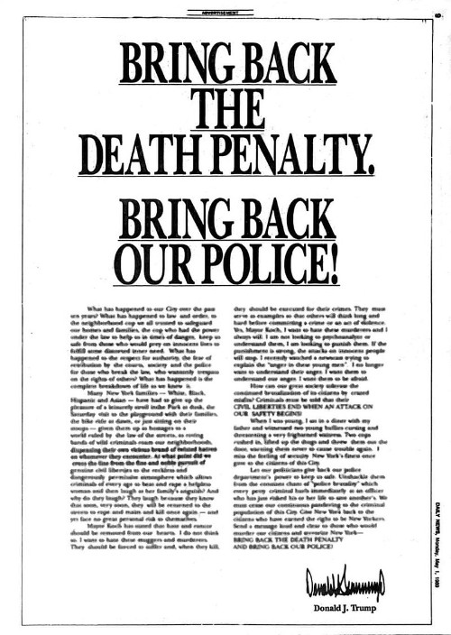 It says 'BRING BACK
THE DEATH PENALTY BRING BACK OUR POLICE!' and has some explainer text and Trump's signature